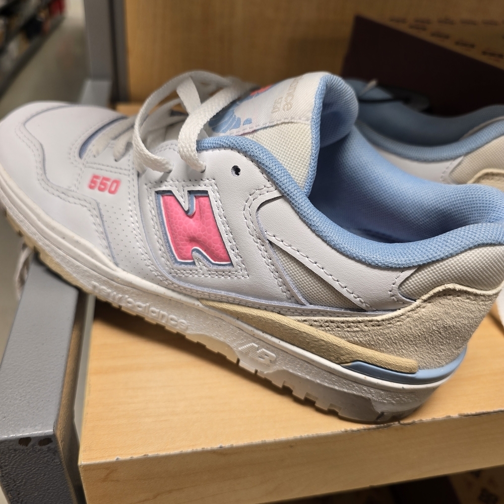 New Balance 550 White Sneakers with Pink and Blue Accents - Picture 2 of 6